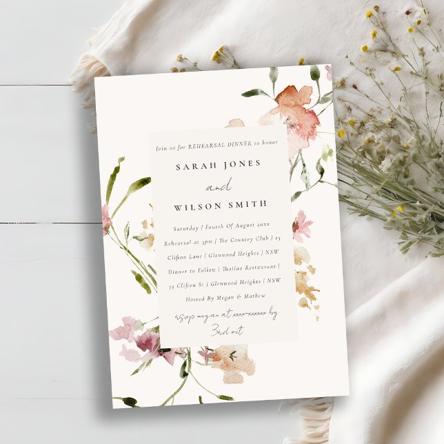 Blush Meadow Watercolor Floral Rehearsal Dinner Invitation (Creator Uploaded)