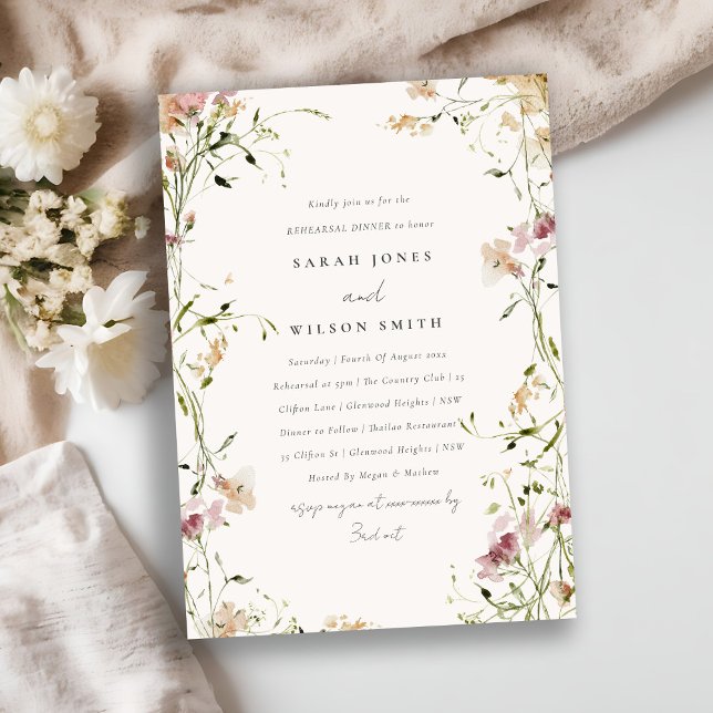 Blush Meadow Watercolor Floral Rehearsal Dinner Invitation (Creator Uploaded)
