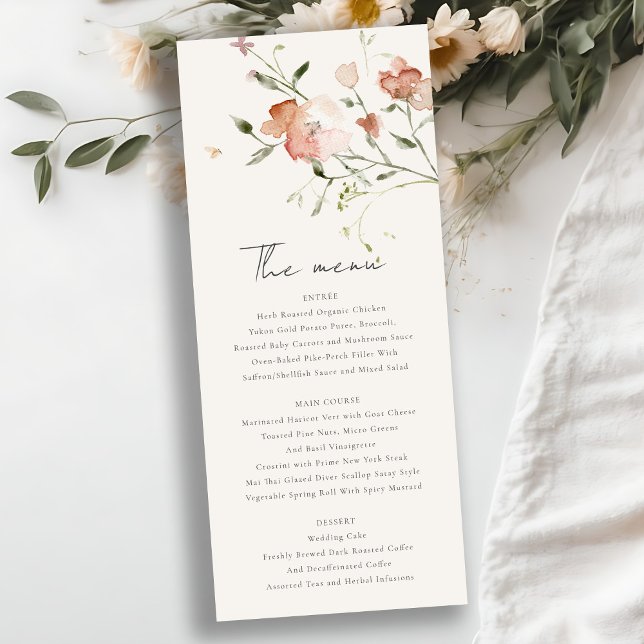 Blush Meadow Watercolor Floral Wedding Menu Card (Creator Uploaded)