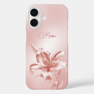 Blush Metallic 3D Lily Flower iPhone 16 Case