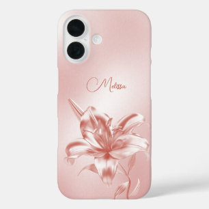 Blush Metallic 3D Lily Flower iPhone 16 Case