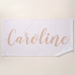 Blush Minimalist Calligraphy Personalised Name  Beach Towel