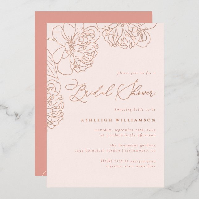 Blush Minimalist Hand-drawn Peonies Bridal Shower (Front/Back)