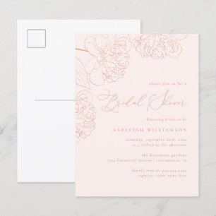 Blush Minimalist Hand-drawn Peonies Bridal Shower Invitation Postcard