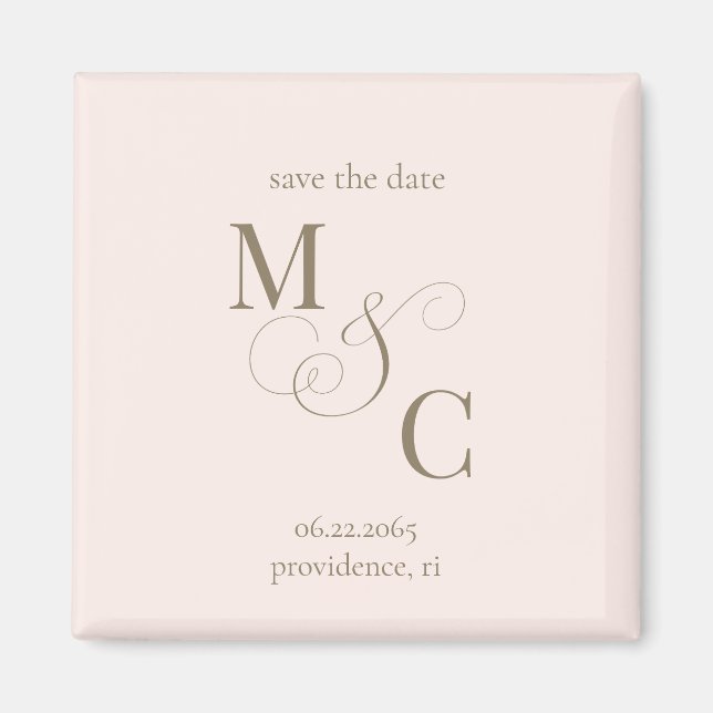 Blush Minimalist Monogram Wedding Save the Date Magnet (Front)