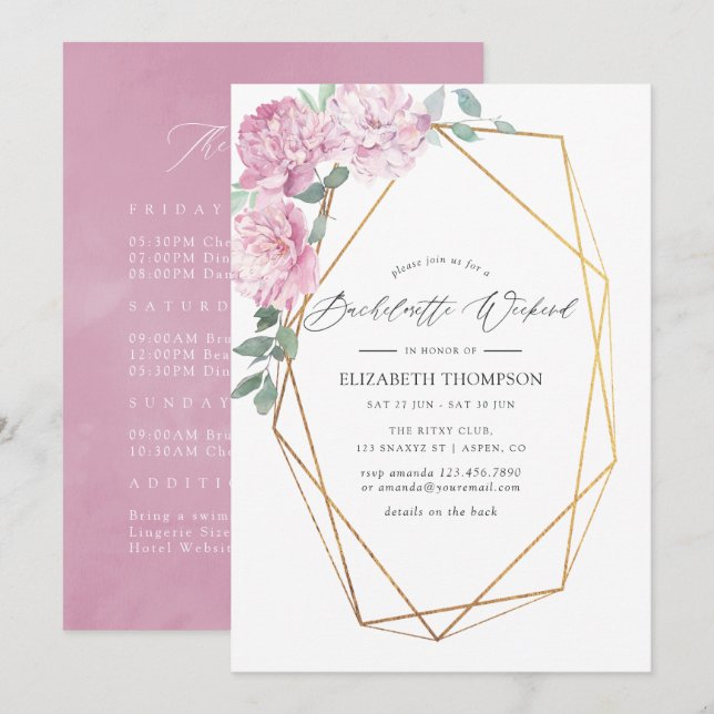 Blush & Mint Geometric Floral Bachelorette Weekend Invitation (Front/Back)