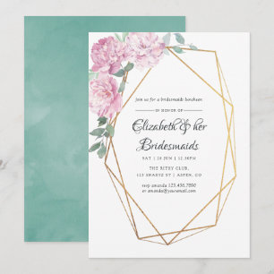 Blush & Mint Geometric Floral Bridesmaids Luncheon Invitation