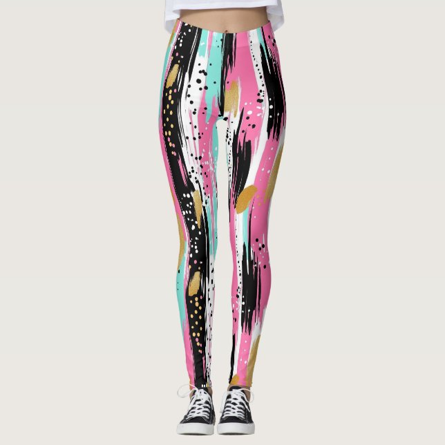 Blush Mint Gold Luxury Abstract Leggings (Front)