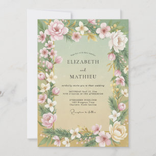 Blush Mint Watercolor Wedding Invitation