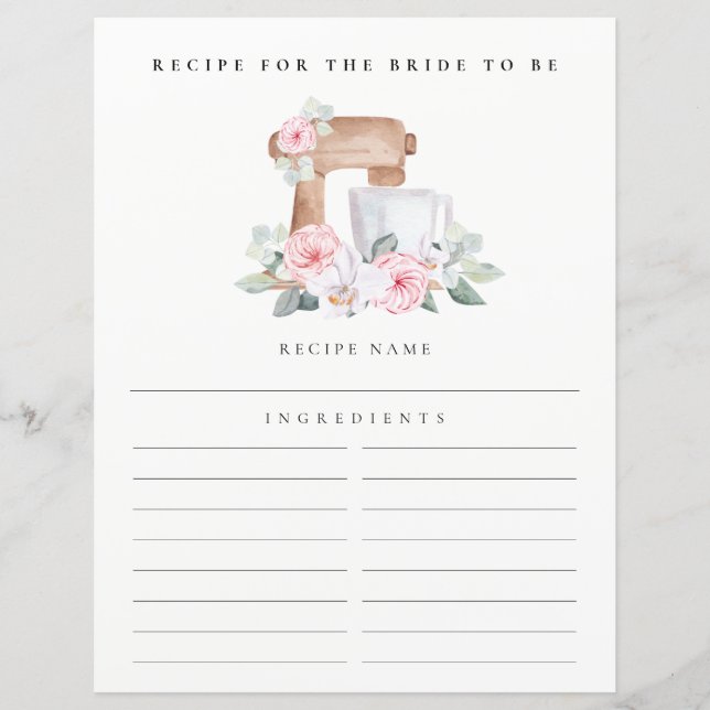 Blush Mixer Floral Recipe Request Bridal Shower (Front)