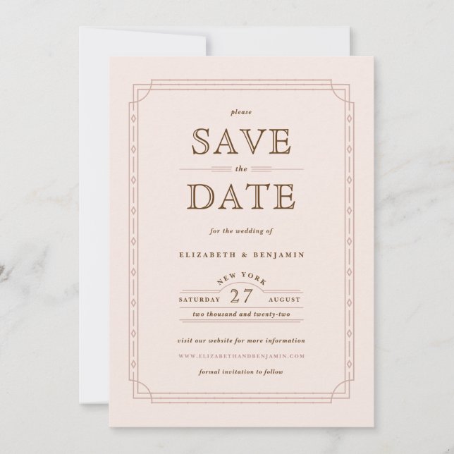 Blush Modern Art Deco Frame Wedding Save the Date (Front)