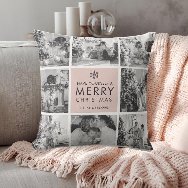 Blush Modern Collage “Merry Christmas” Multi Photo Cushion (Creator Uploaded)