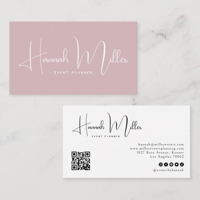 Blush | Modern Elegant Minimalist QR Code  Business Card (Front/Back)