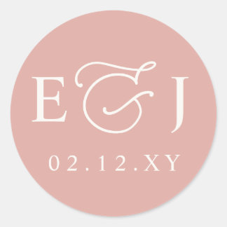 Blush Modern Initials Monogram Wedding Classic Round Sticker