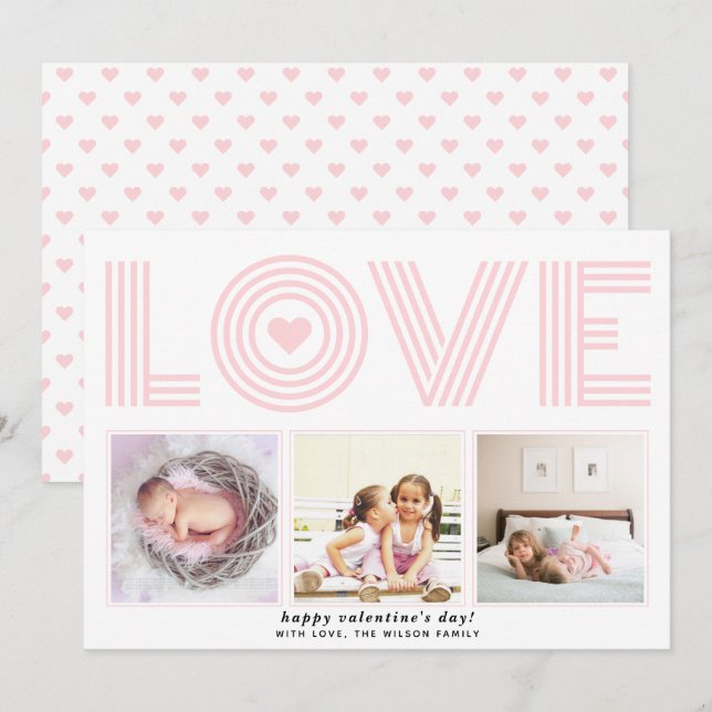 Blush modern LOVE Valentines Day heart photo Ho Holiday Card (Front/Back)