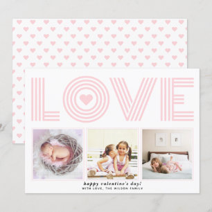 Blush modern LOVE Valentines Day heart photo Ho Holiday Card