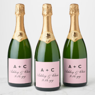 Blush Modern Personalised Wedding Champagne Favour Sparkling Wine Label