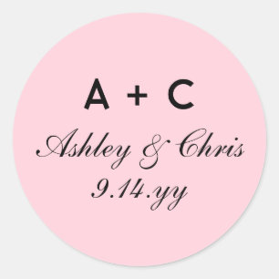 Blush Modern Personalised Wedding Reception Favour Classic Round Sticker
