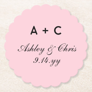 Blush Modern Personalised Wedding Reception Favour Paper Coaster