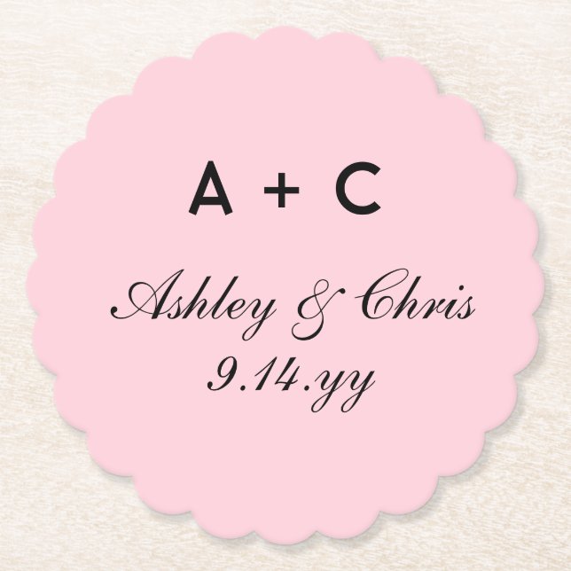 Blush Modern Personalised Wedding Reception Favour Paper Coaster (Front)