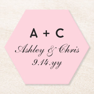 Blush Modern Personalised Wedding Reception Favour Paper Coaster