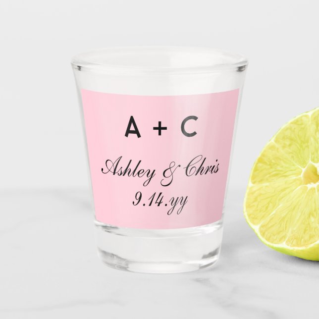 Blush Modern Personalised Wedding Reception Favour Shot Glass (Front)