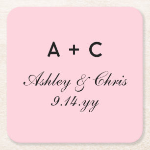 Blush Modern Personalised Wedding Reception Favour Square Paper Coaster