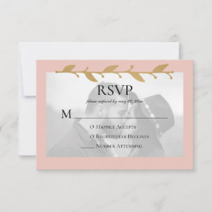 Blush Modern Photo Gold Leaves RSVP Card