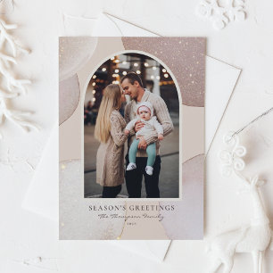 Blush Modern Shimmering Season's Greetings Photo Holiday Card