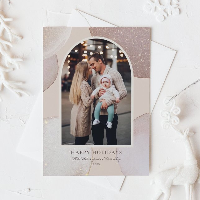 Blush Modern Shimmering Shapes Photo Holiday (Creator Uploaded)