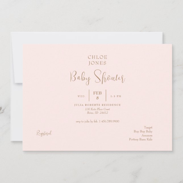 Blush Modern & Simple Baby Shower Invitation (Front)