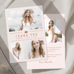 Blush Modern Simple Typography 4 Photo Graduation  Thank You Card