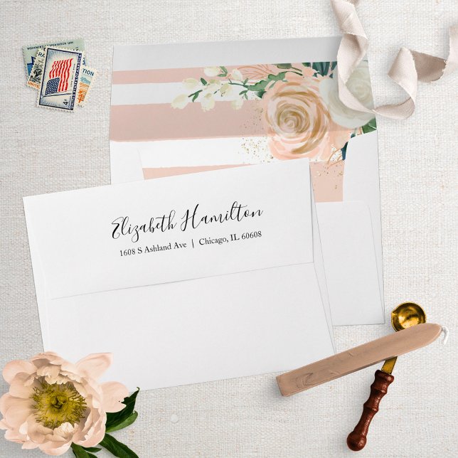 Blush Modern Stripes Floral Elegant Envelope (Creator Uploaded)