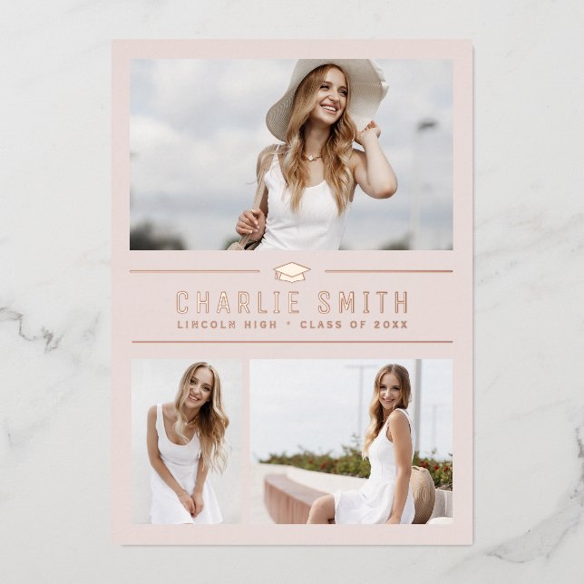 Blush Modern Typography 3 Photo Graduation Party (Front)