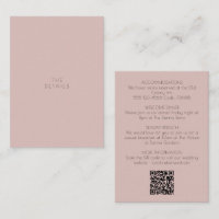 Blush Modern Wedding Details Insert Minimalist QR