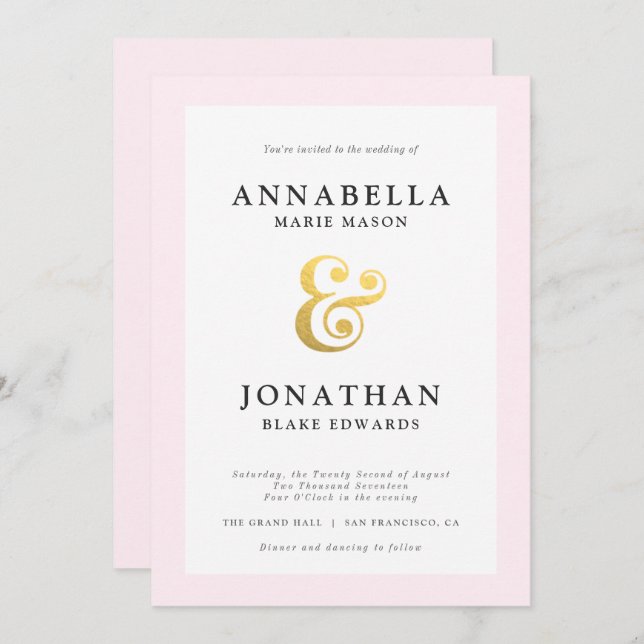 Blush Modern Wedding Invitation (Front/Back)