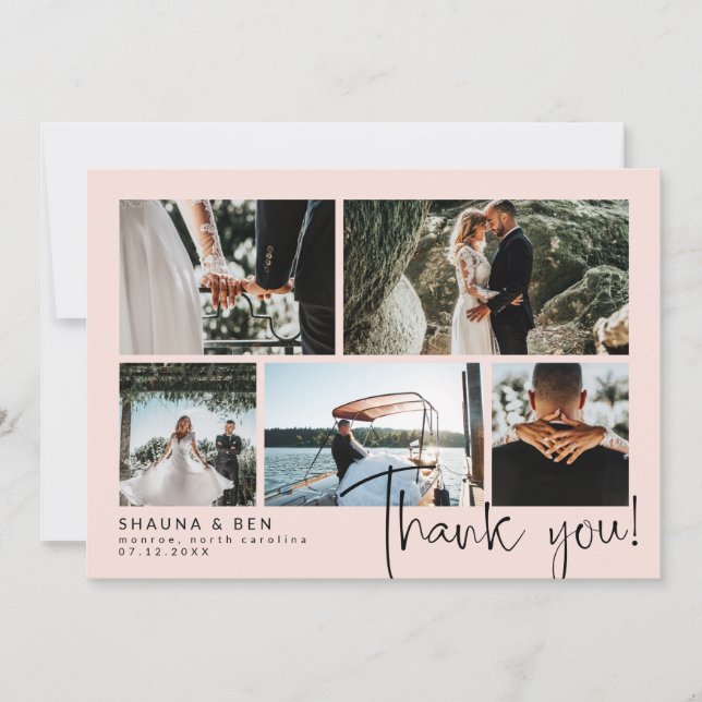 Blush Modern Wedding Photo Collage Thank You (Front)