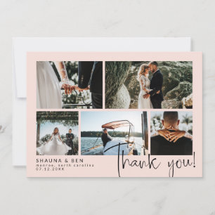 Blush Modern Wedding Photo Collage Thank You Card