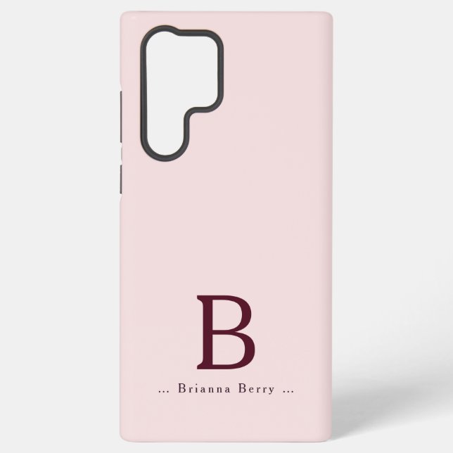 Blush Monogram Elegant Samsung Galaxy S22 Ultra Case (Back)