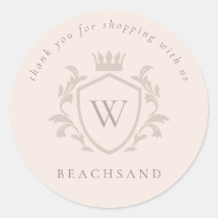 Blush Monogram Floral Crown Crest Order Thank you Classic Round Sticker