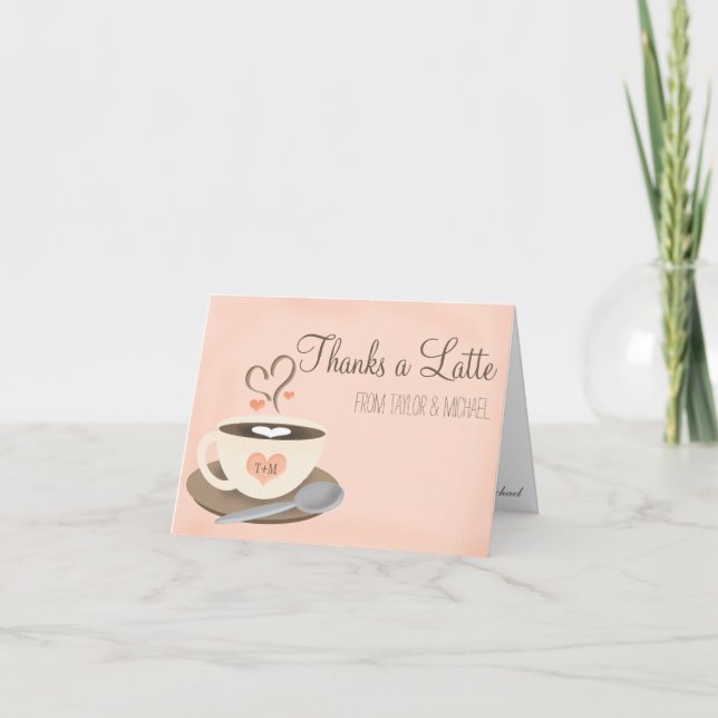 Blush Monogram Heart Coffee Cup Wedding Thank You (Front)