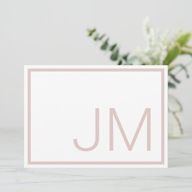 Blush Monogram Initials Thank You Flat Note Card (Standing Front)