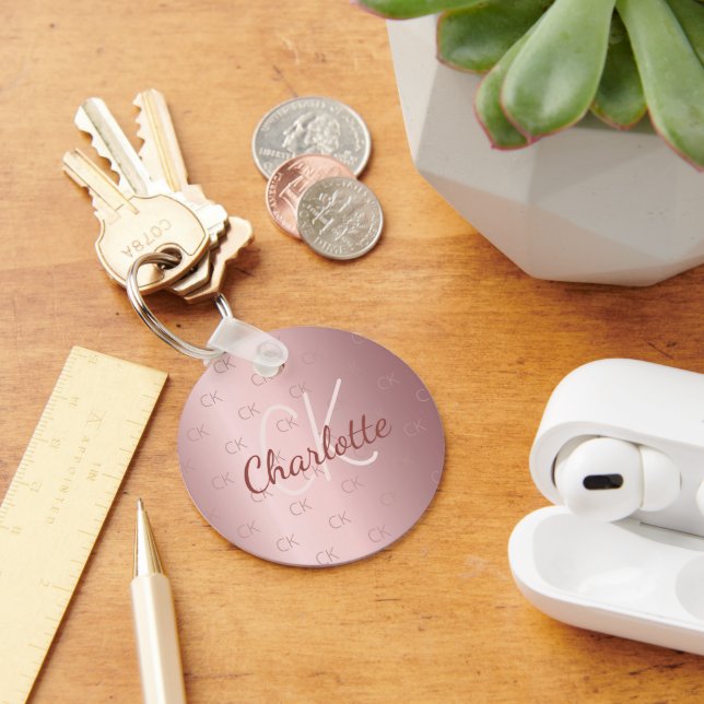 Blush monogram name dusty rose minimalist key ring (Desk)