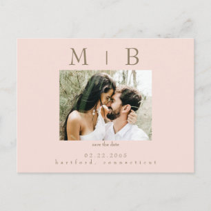 Blush Monogram Photo Wedding Save the Date  Postcard