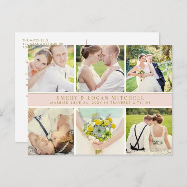 Blush Monogram Wedding Photo Collage Thank You Postcard (Front/Back)