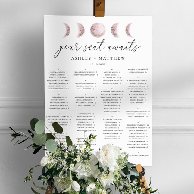 Blush Moon Alphabetical Wedding Seating Chart (Creator Uploaded)