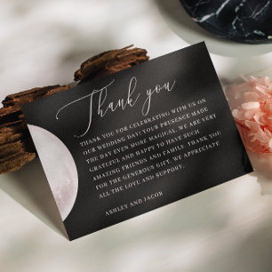 Blush Moon   Elegant Black Wedding Script Design Thank You Card