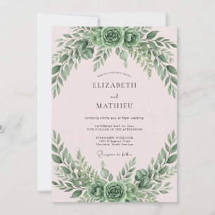 Blush Moss Leafy Wedding Invitation