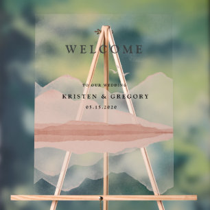 Blush Mountain Range Landscape Wedding Acrylic Sign