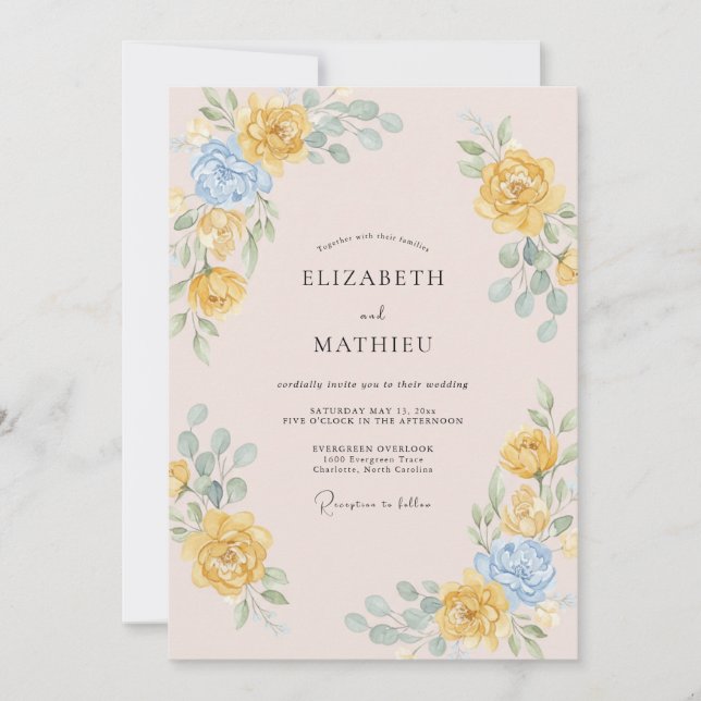 Blush Mustard Peony Wedding Invitation (Front)